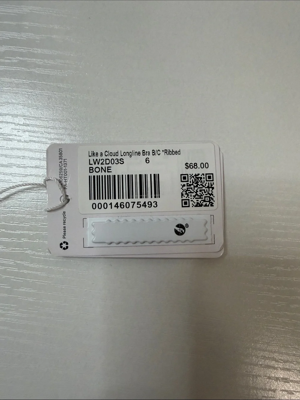 NWOT Lululemon Like a Cloud Ribbed Longline Bra Light Support B/C Cup - Bone